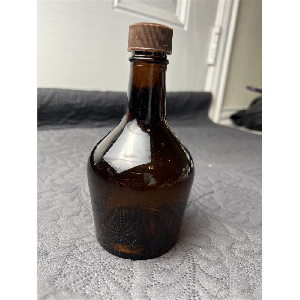 Vintage Amber Scotch Round Bottle w/Cap Collectible Special Storage Decor Accent